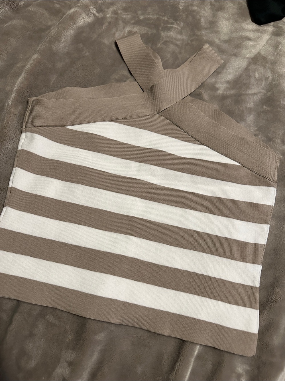 Sincerly Jules Taupe and White Striped Halter Knit Camisole